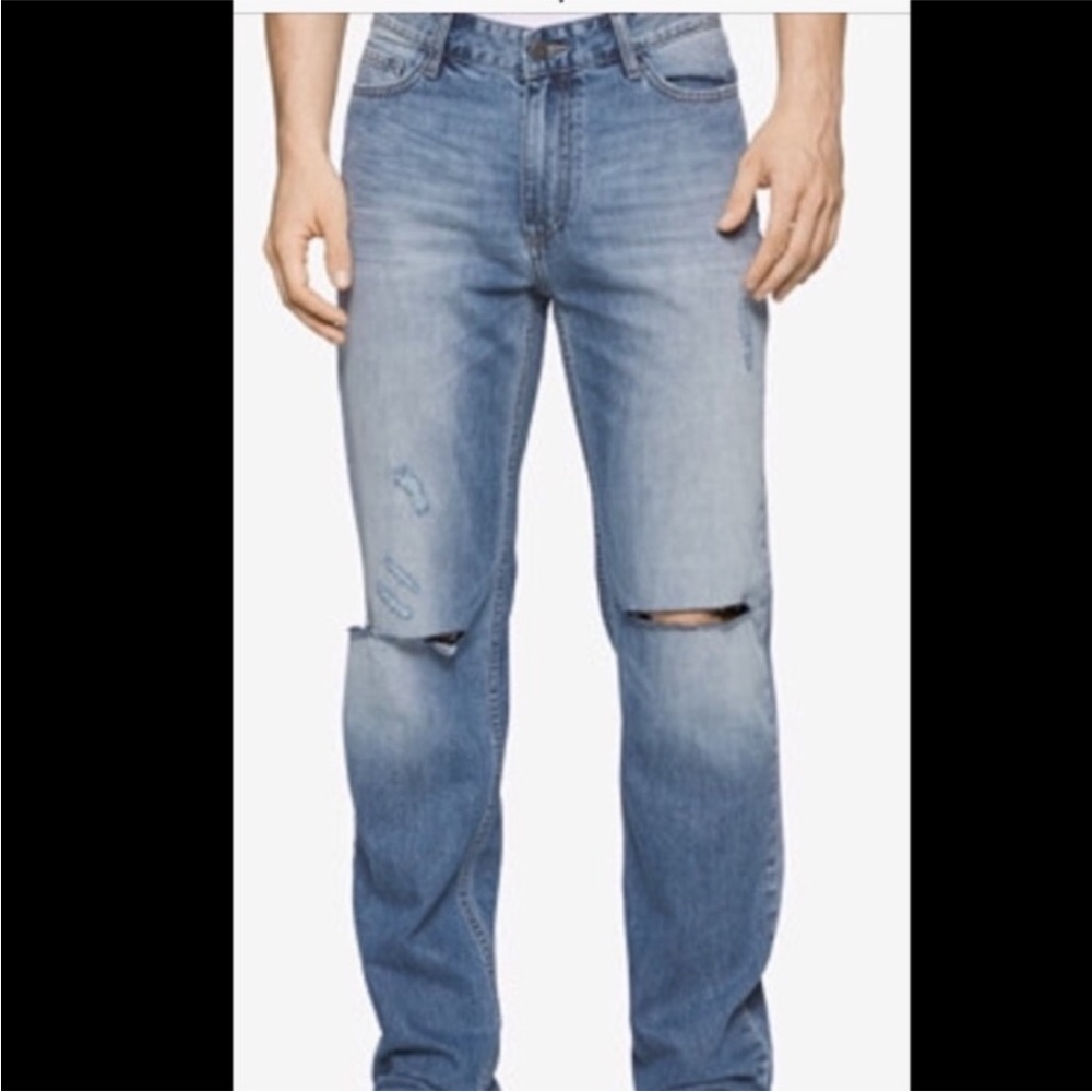 Calvin Klein Men's Blue Distressed Jeans